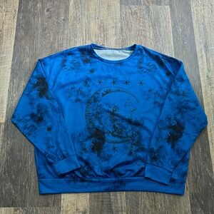 Shein Skeleton Tie Dye Moon & Stars Shirt Top Sweatshirt Size Medium Blue Black